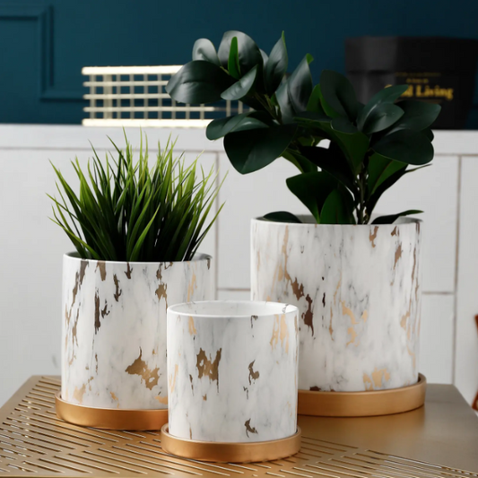 Luxe Ceramic Gold Marble Planter
